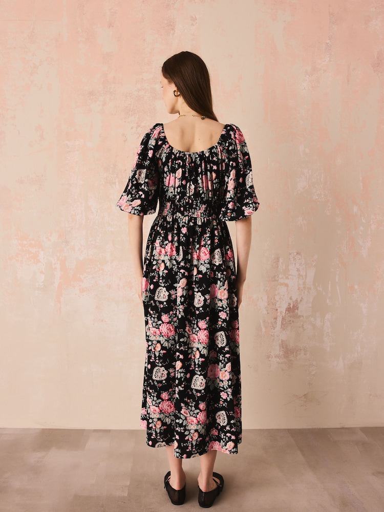 black tie floral dress Print Cinched Waist Maternity Shirt Fitted column silhouette Neckline Betsy & Adam Women's Cowl