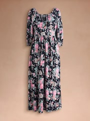 Cath Kidston Black Hackney Rose Printed Cotton Midi Dress - Image 8 of 10