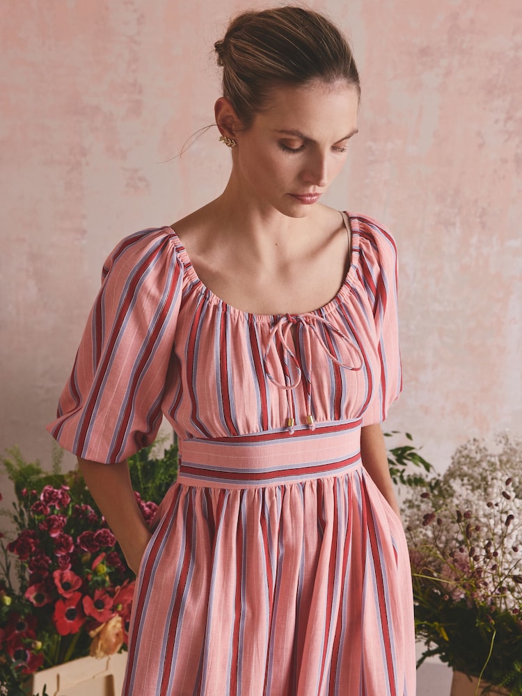 Cath Kidston Red/Pink Viscose Balloon Sleeve Midi Dress with Linen - Image 7 of 7 Cath Kidston Red/Pink Viscose Balloon Sleeve Midi Dress with Linen - Image 7 of 7