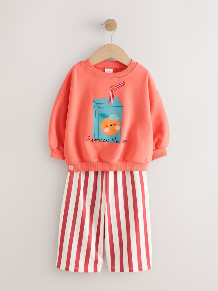 Orange Squeeze the Day Sweatshirt & Wide Leg Trousers Set (3mths-7yrs) - Image 1 of 9