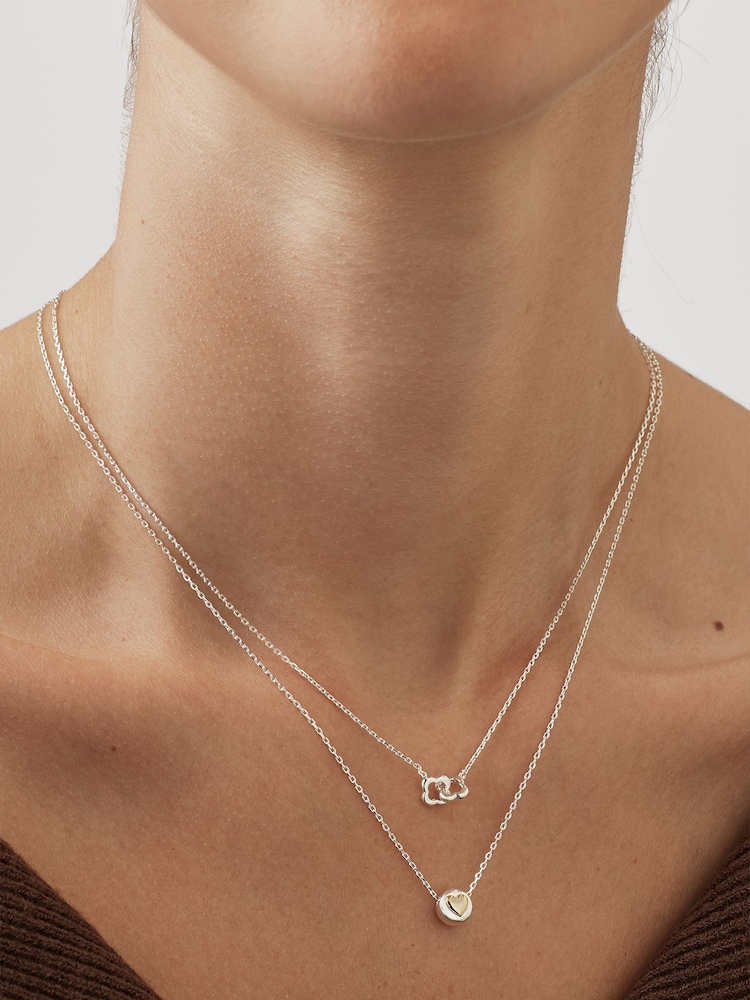 Estella Bartlett Silver Tone Double Linked Flower Print Necklace - Image 4 of 4