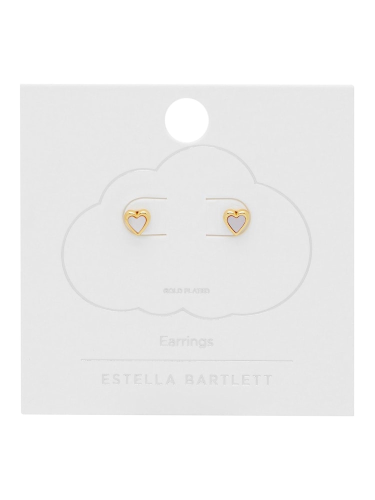 Estella Bartlett Gold Tone Pink Pearl Heart Stud Earrings - Image 2 of 4