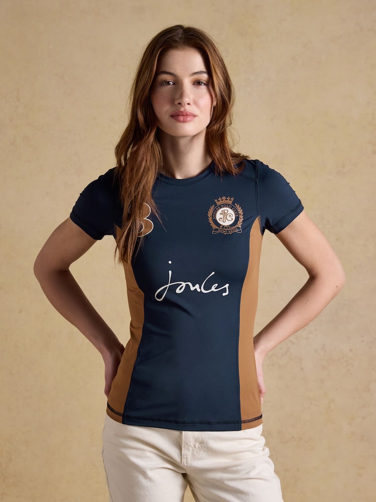 Joules Navy Tan Short Sleeve Technical Jersey Top - Image 1 of 7