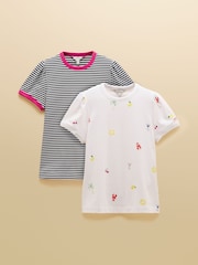Joules Erin Summer Icons & Navy Stripe Short Sleeve T-Shirts 2 Pack - Image 1 of 7