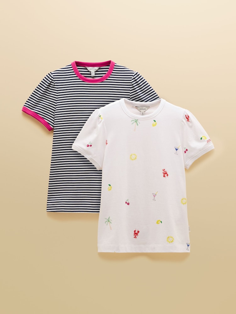 Joules Erin Summer Icons & Navy Stripe Short Sleeve T-Shirts 2 Pack - Image 1 of 7