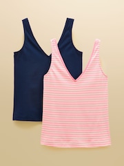 Joules Delilah Pink Stripe & Navy V-Neck 100% Cotton Jersey Vests 2 Pack - Image 1 of 7