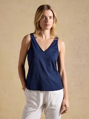 Joules Delilah Pink Stripe & Navy V-Neck 100% Cotton Jersey Vests 2 Pack - Image 2 of 7