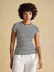 Joules Sophie Navy & Orange Ribbed Short Sleeve T-Shirts 2 Pack - Image 3 of 7