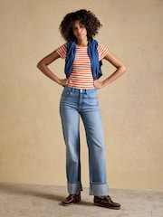 Joules Sophie Navy & Orange Ribbed Short Sleeve T-Shirts 2 Pack - Image 6 of 7