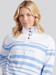 U.S. Polo Assn. Blue Womens Premium Graphic Print Stripe Funnel Neck Top - Image 4 of 7