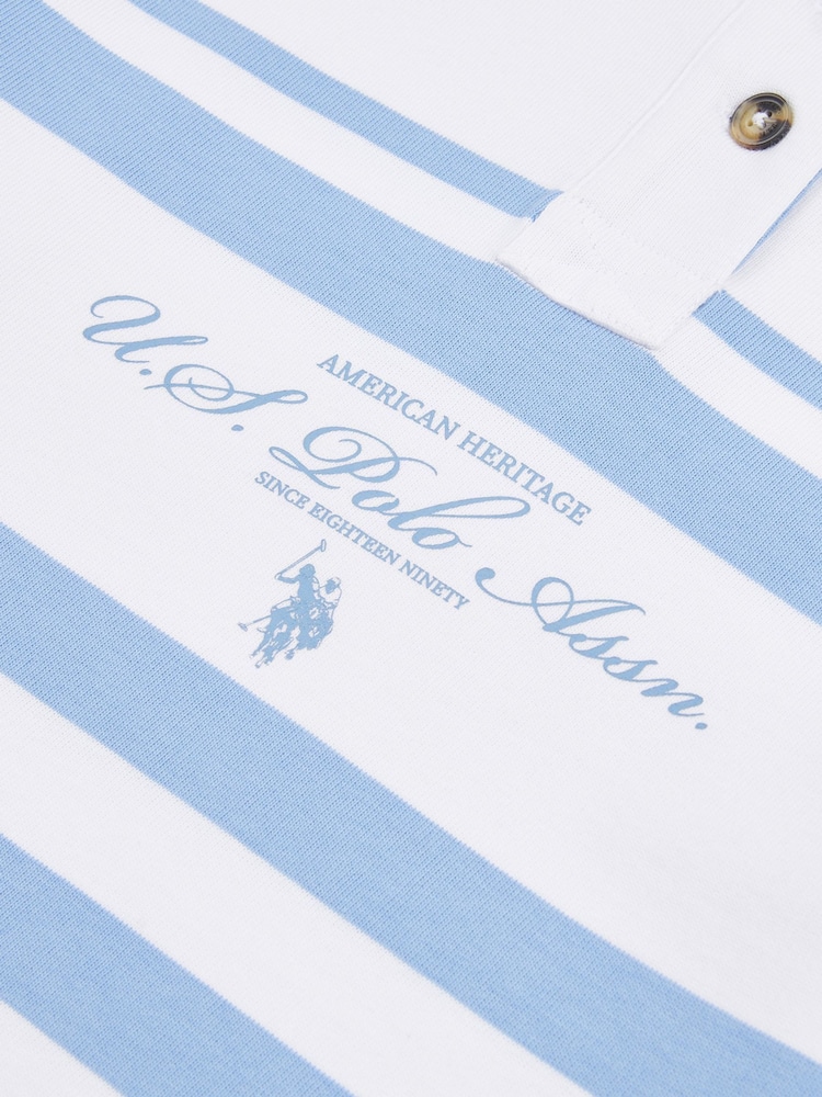 U.S. Polo Assn. Blue Womens Premium Graphic Print Stripe Funnel Neck Top - Image 7 of 7