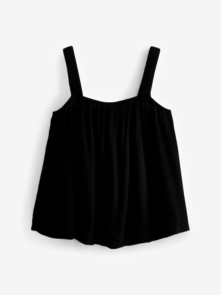 Simply Be Black Leopard Print Crinkle Ruched Strap Cami Tops 2 Pack - Image 2 of 3 Simply Be Black Leopard Print Crinkle Ruched Strap Cami Tops 2 Pack - Image 2 of 3