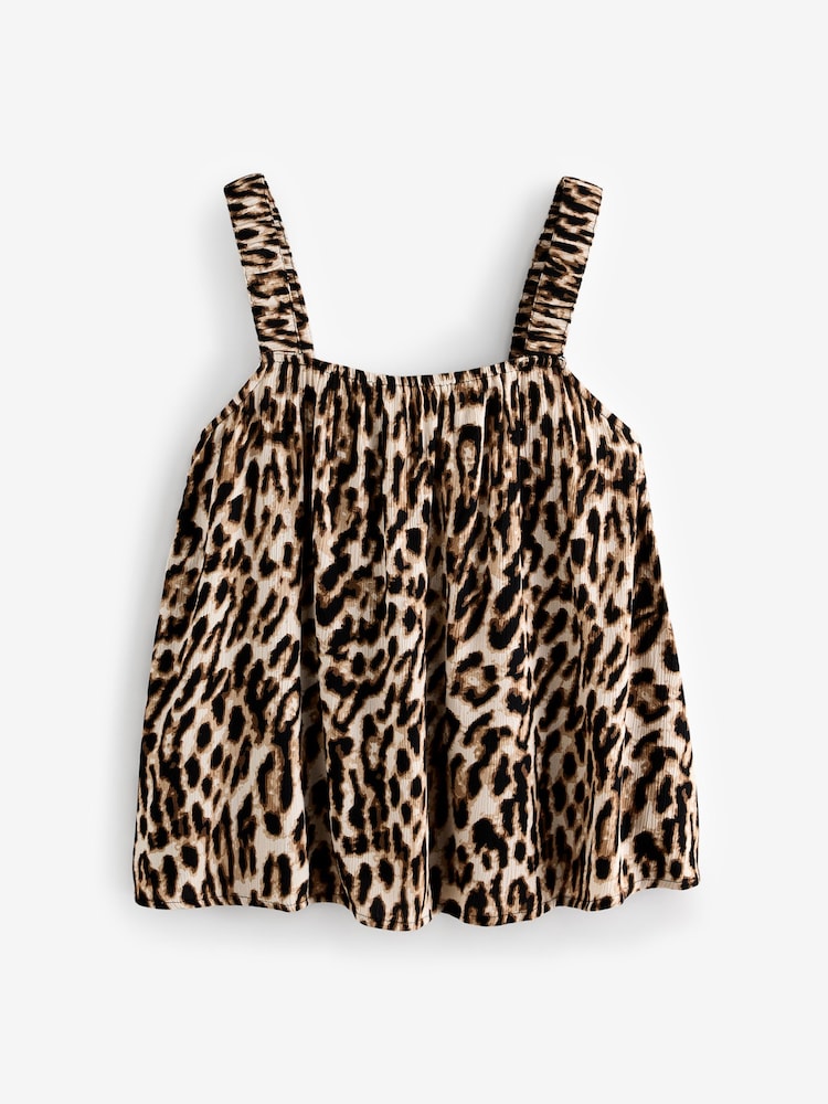Simply Be Black Leopard Print Crinkle Ruched Strap Cami Tops 2 Pack - Image 3 of 3 Simply Be Black Leopard Print Crinkle Ruched Strap Cami Tops 2 Pack - Image 3 of 3