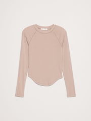 Banana Republic Brown Ribbed Curved-Hem Long Sleeve T-Shirt - Image 4 of 4