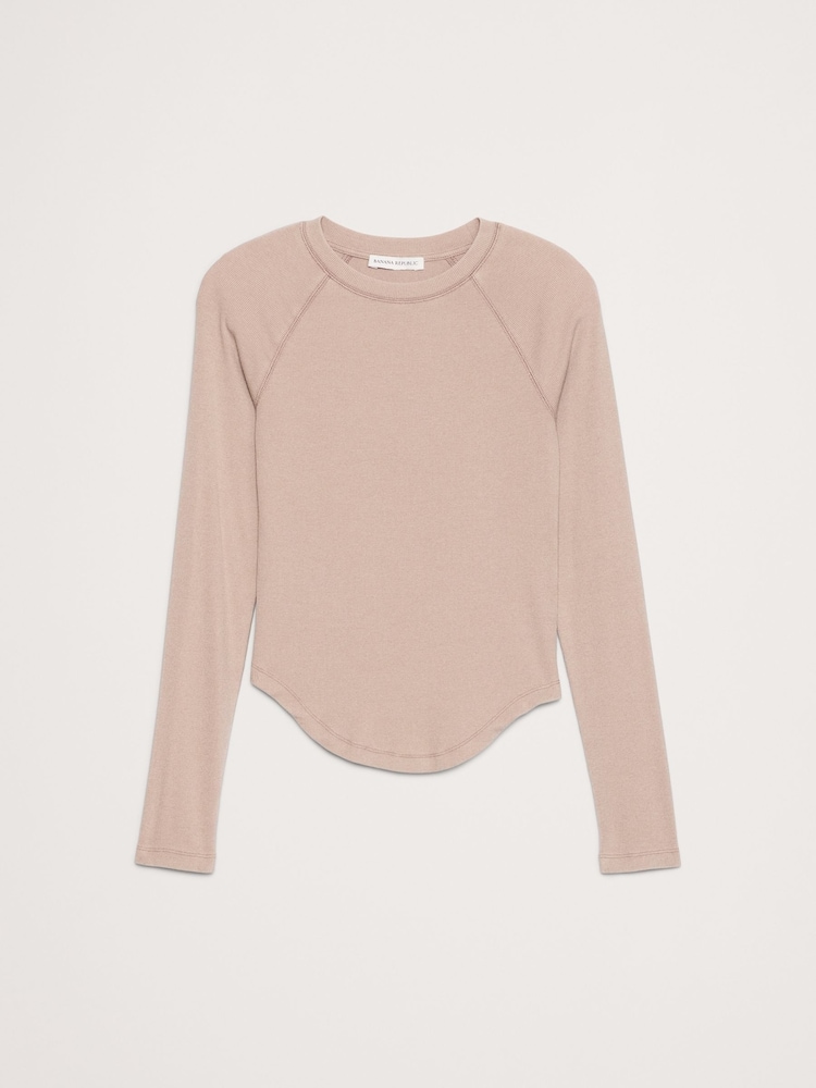 Banana Republic Brown Ribbed Curved-Hem Long Sleeve T-Shirt - Image 4 of 4 Banana Republic Brown Ribbed Curved-Hem Long Sleeve T-Shirt - Image 4 of 4