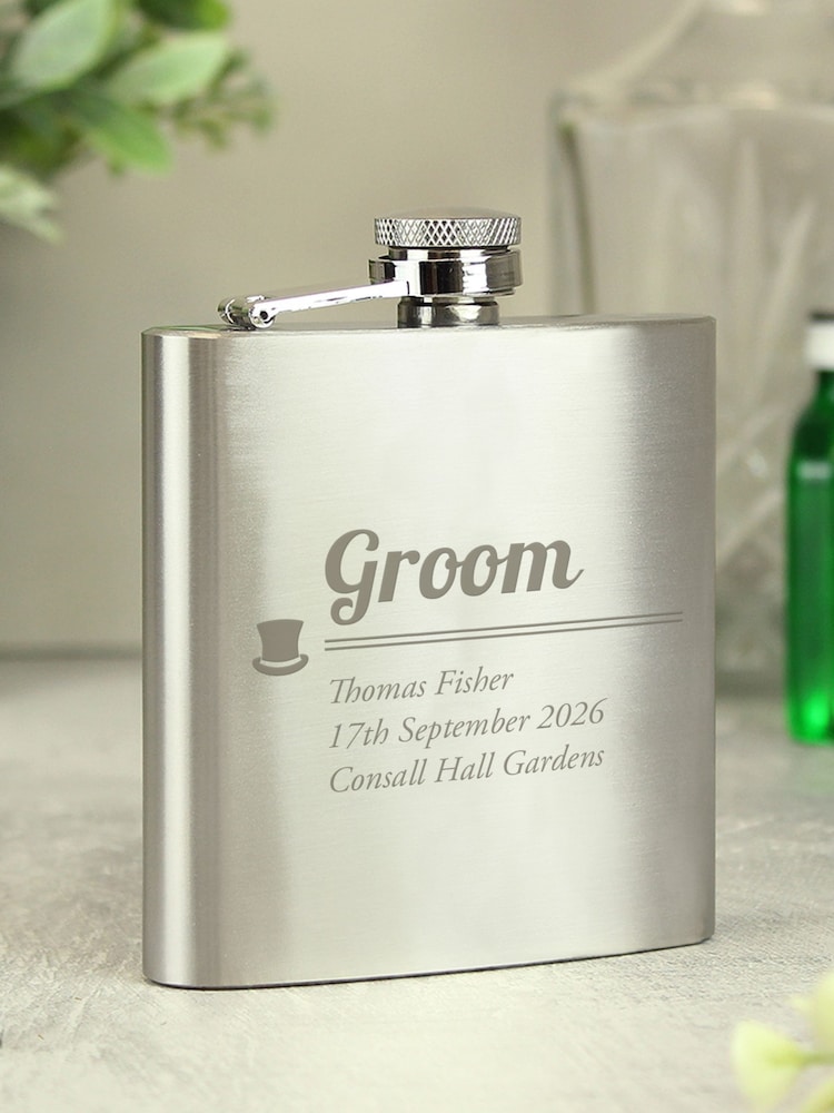 PMC Personalised Groom Hip Flask - Image 1 of 3