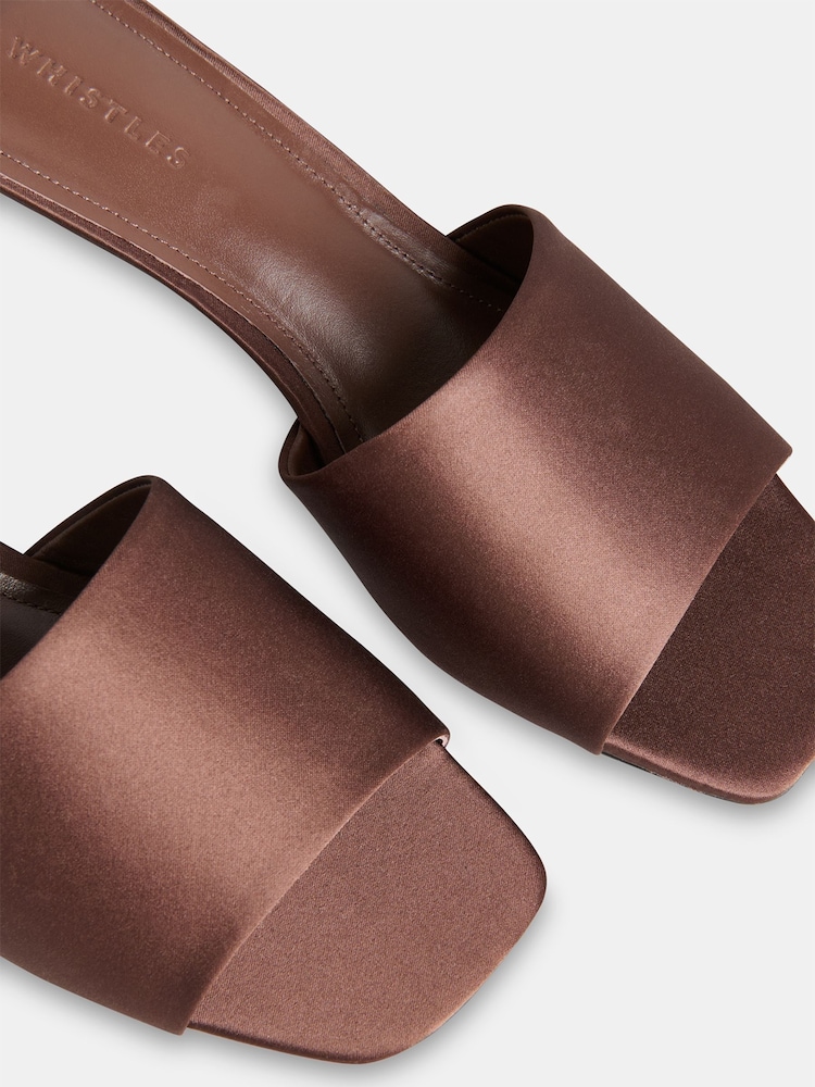 Whistles Brown Satin Slip On Heeled Mules - Image 5 of 5
