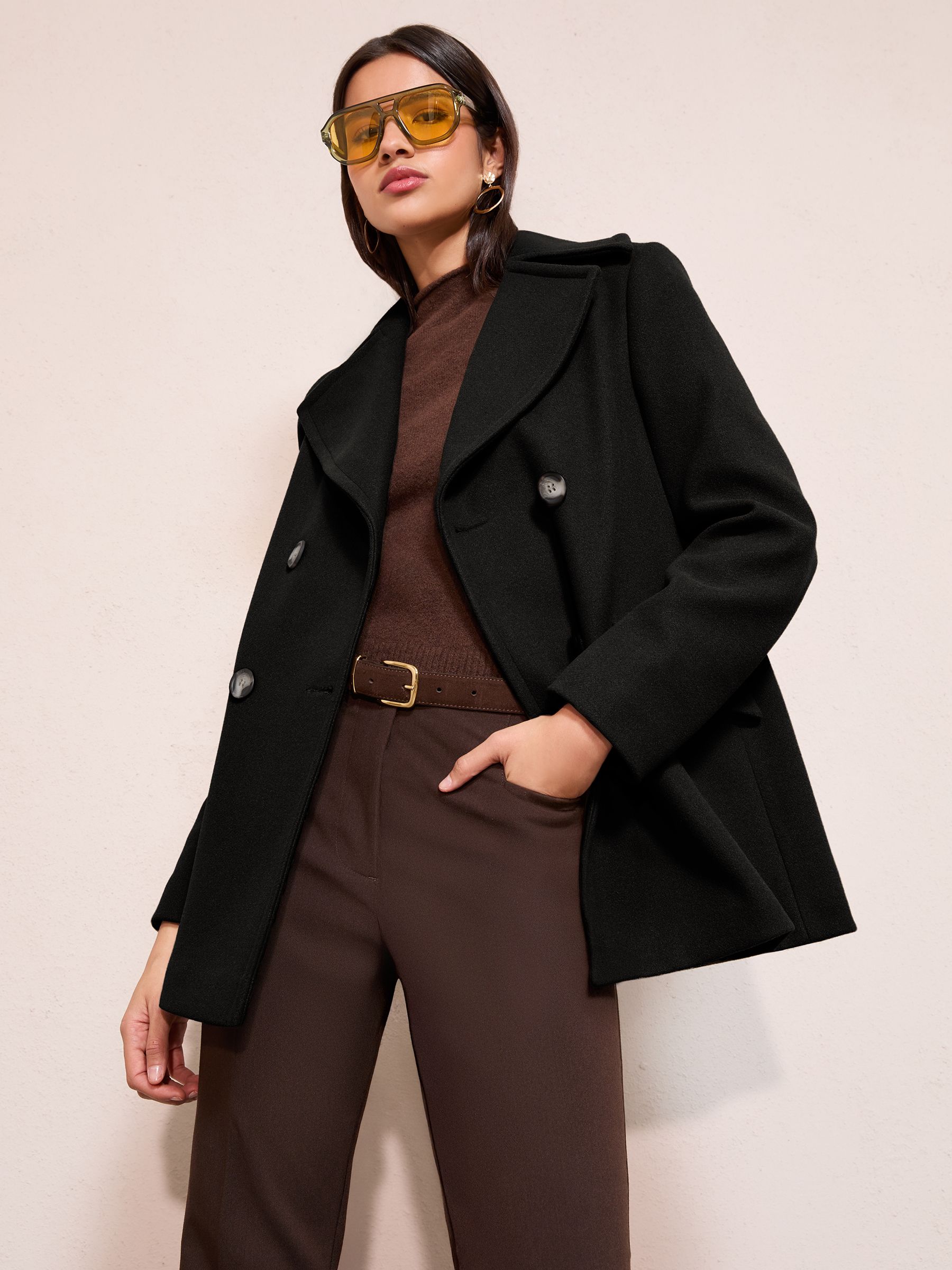 Buy Friends Like These Black Mid Length Double Breasted Peacoat