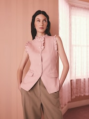 Cath Kidston Pink Sleeveless Contrast Print Ruffle Collar Cotton Waistcoat - Image 1 of 9