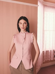 Cath Kidston Pink Sleeveless Contrast Print Ruffle Collar Cotton Waistcoat - Image 3 of 9