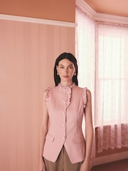 Cath Kidston Pink Sleeveless Contrast Print Ruffle Collar Cotton Waistcoat - Image 4 of 9