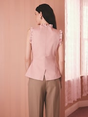 Cath Kidston Pink Sleeveless Contrast Print Ruffle Collar Cotton Waistcoat - Image 5 of 9