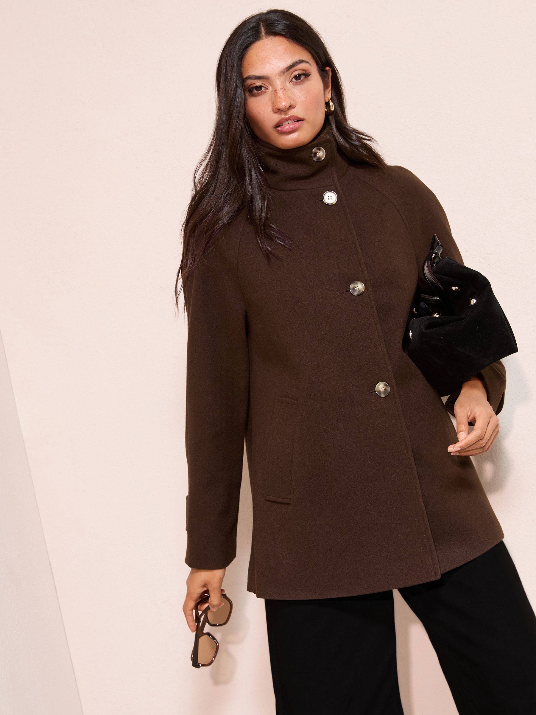 Buy Friends Like These Chocolate Brown Funnel Neck Button Front