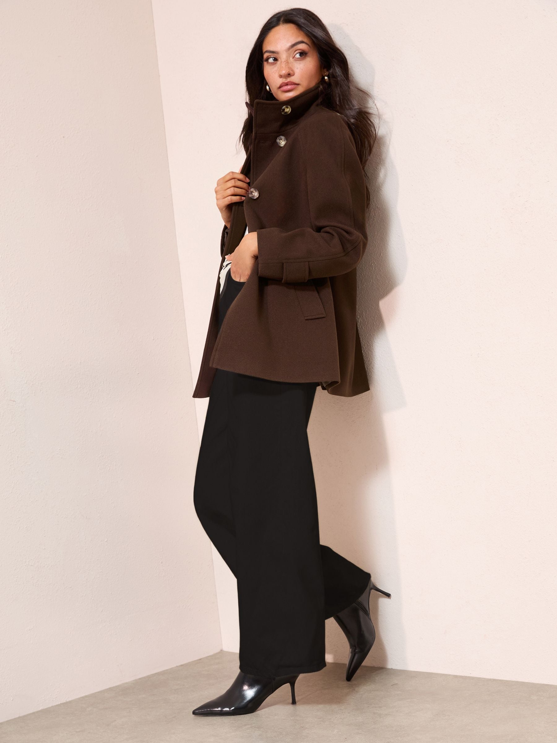 Buy Friends Like These Chocolate Brown Funnel Neck Button Front