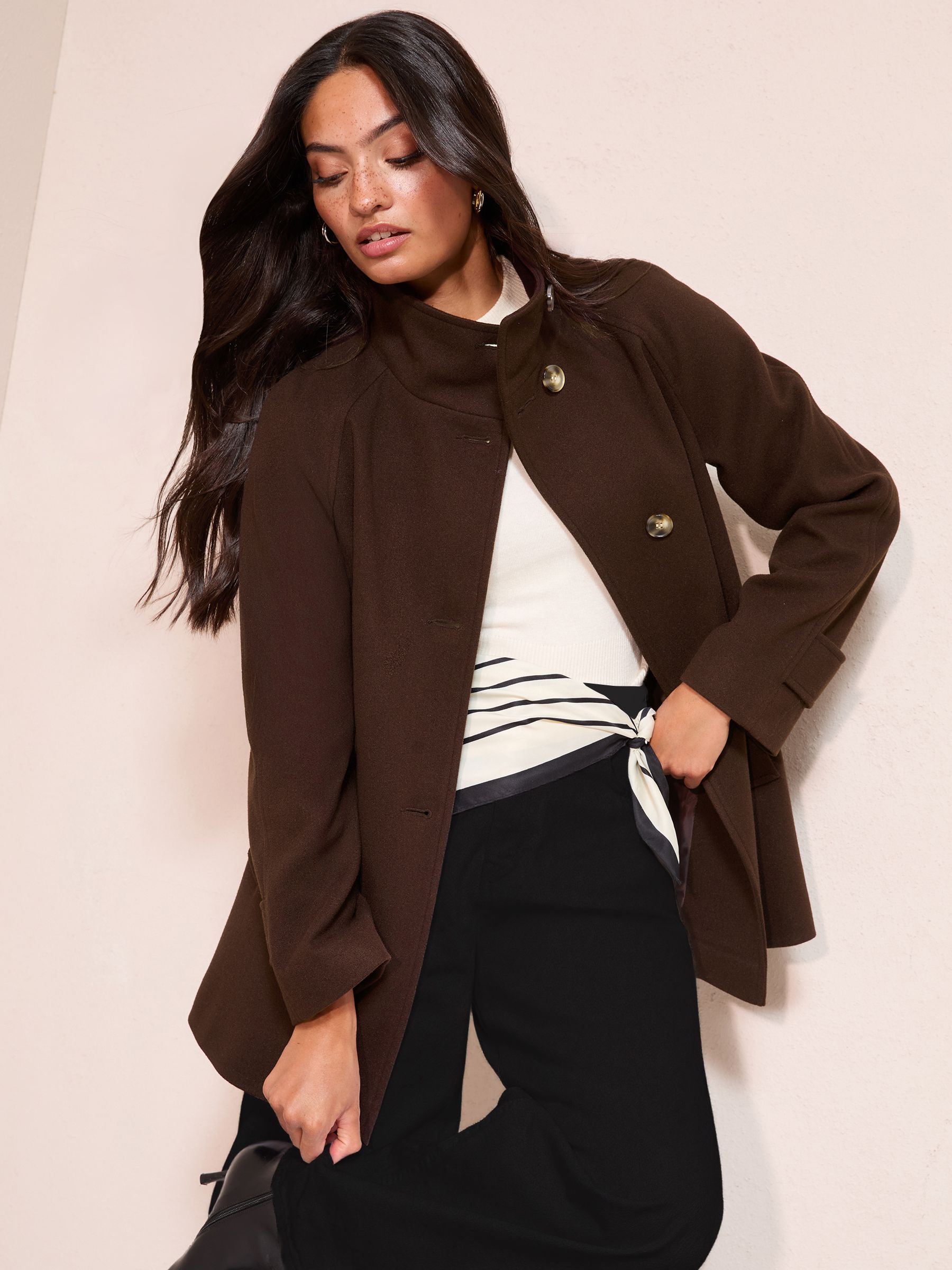 Buy Friends Like These Chocolate Brown Funnel Neck Button Front