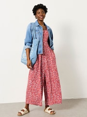 FatFace Red Surf Ditsy Petite Ruby Jumpsuit - Image 1 of 5