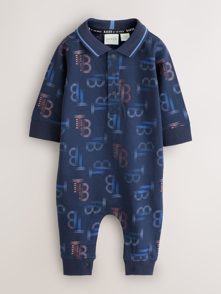 Baker by Ted Baker Navy Long Sleeve Printed Romper - Image 1 of 6