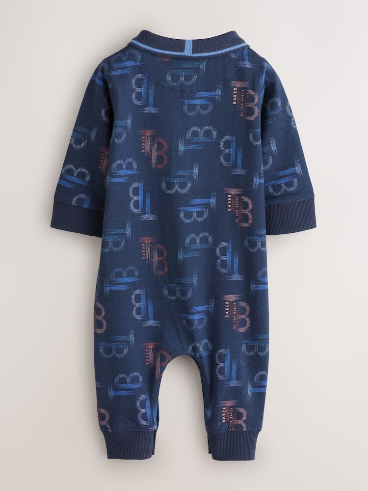 Baker by Ted Baker Navy Long Sleeve Printed Romper - Image 2 of 6