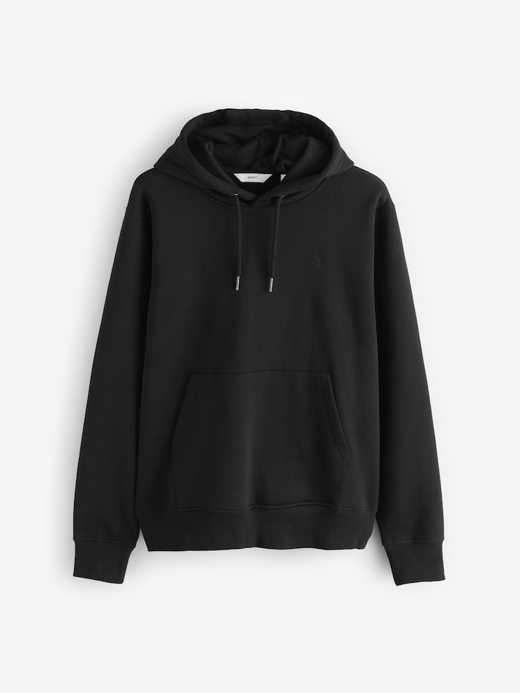 Black Regular Fit Heavyweight Cotton Rich Jersey Hoodie - Image 1 of 1