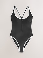Black/White Contrast Zipped Shaping Tummy Control Swimsuit - Image 6 of 9