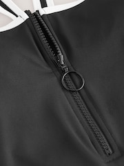 Black/White Contrast Zipped Shaping Tummy Control Swimsuit - Image 9 of 9