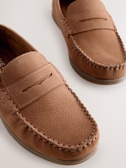 Tan Brown Leather Penny Loafers - Image 4 of 5
