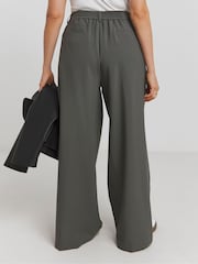 Simply Be Grey Elastic Back Pleated Wide Leg Trousers - Image 2 of 4