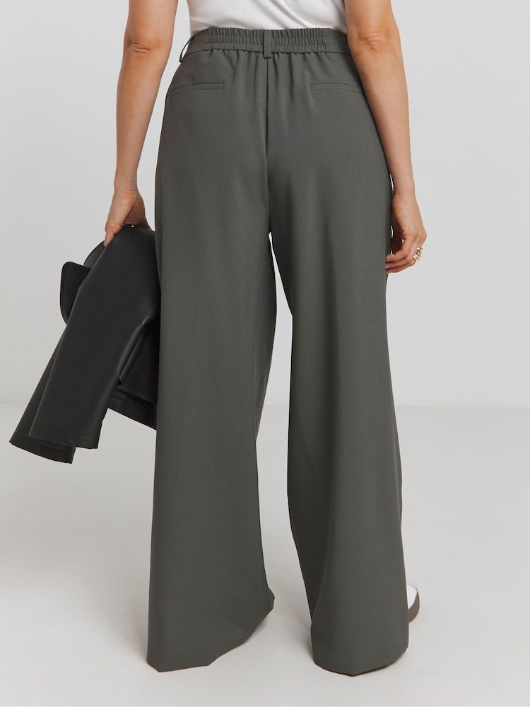 Simply Be Grey Elastic Back Pleated Wide Leg Trousers - Image 2 of 4
