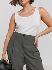 Simply Be Grey Elastic Back Pleated Wide Leg Trousers - Image 3 of 4