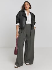 Simply Be Grey Elastic Back Pleated Wide Leg Trousers - Image 4 of 4