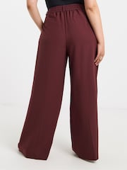 Simply Be Burgundy Elastic Back Pleated Wide Leg Trousers - Image 2 of 4