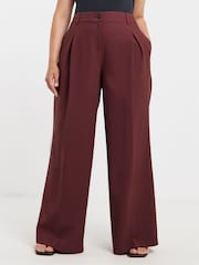 Simply Be Burgundy Elastic Back Pleated Wide Leg Trousers - Image 3 of 4