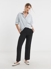 Simply Be Black Elastic Back Pleated Wide Leg Trousers - Image 1 of 4
