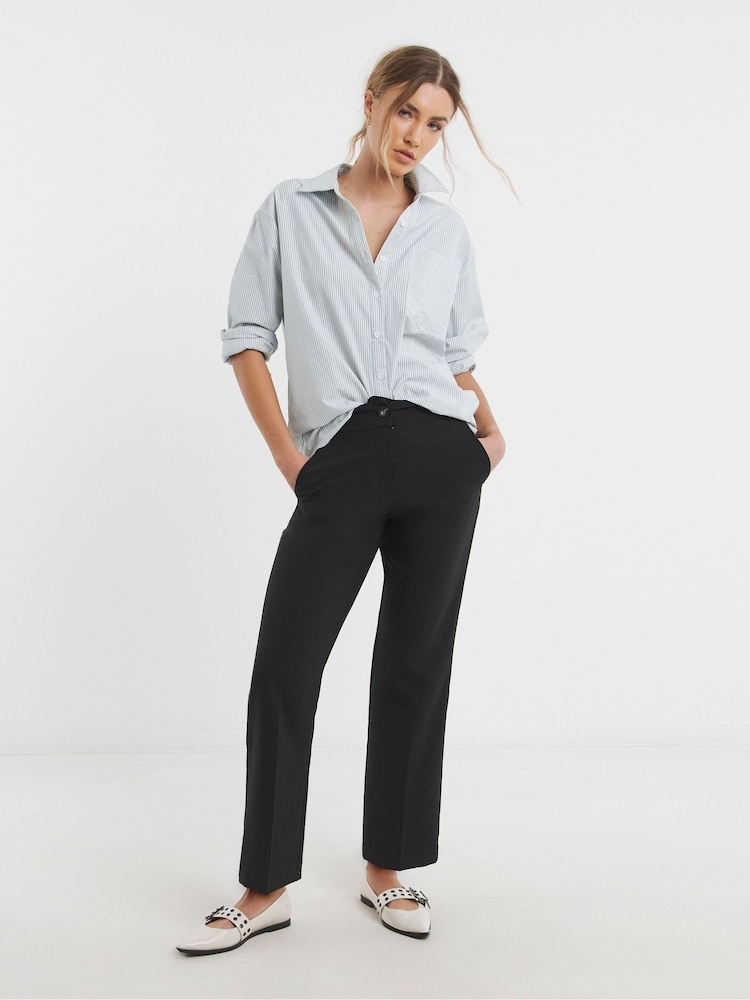 Simply Be Black Elastic Back Pleated Wide Leg Trousers - Image 1 of 4