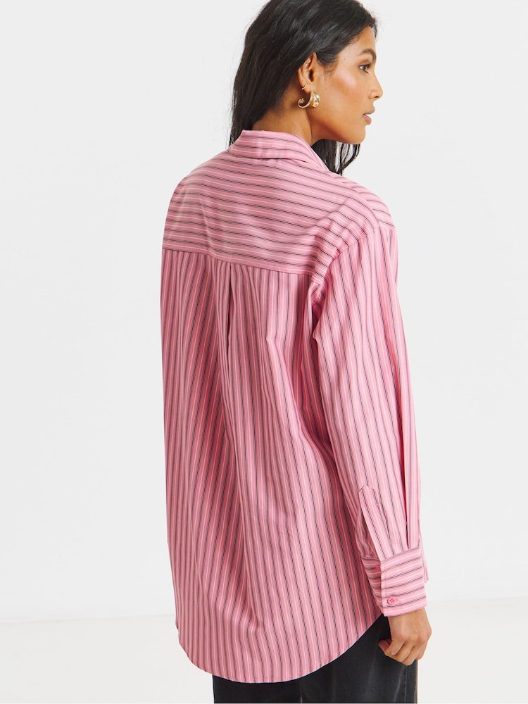 Simply Be Pink Oversized Striped Shirt - Image 2 of 4 Simply Be Pink Oversized Striped Shirt - Image 2 of 4
