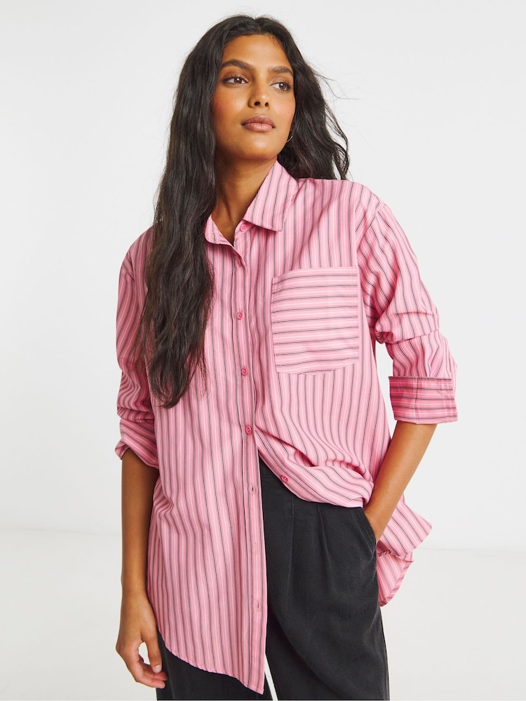 Simply Be Pink Oversized Striped Shirt - Image 4 of 4 Simply Be Pink Oversized Striped Shirt - Image 4 of 4