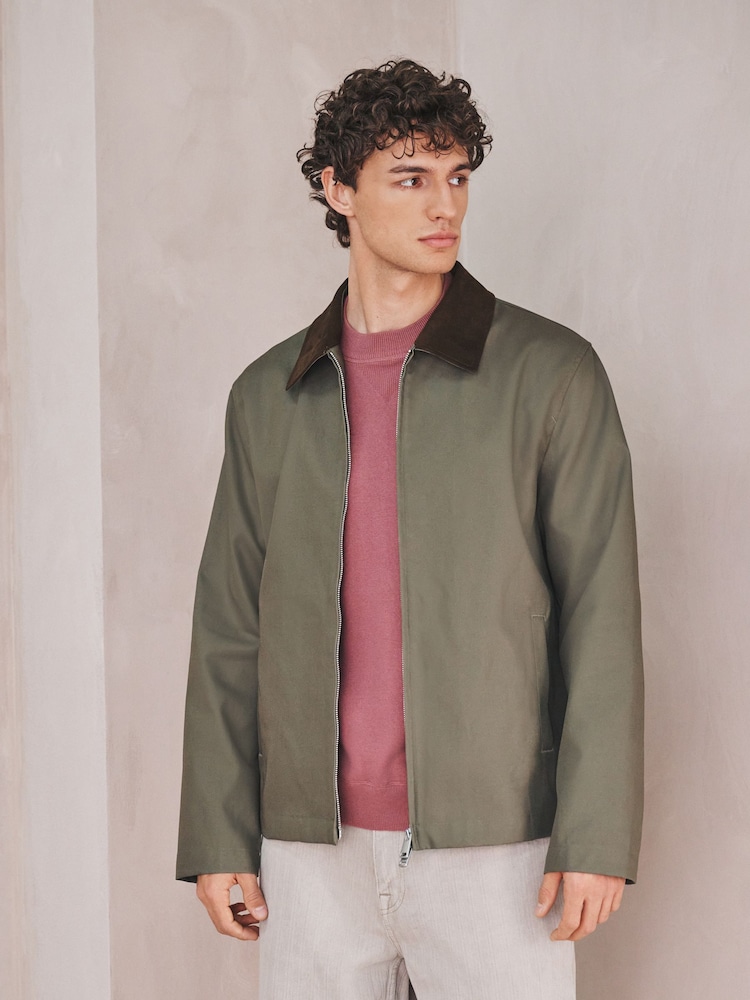 ירוק - Cotton Shacket with Faux Suede Collar - תמונה 1 מתוך 4