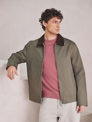 ירוק - Cotton Shacket with Faux Suede Collar - תמונה 2 מתוך 4