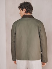 ירוק - Cotton Shacket with Faux Suede Collar - תמונה 4 מתוך 4