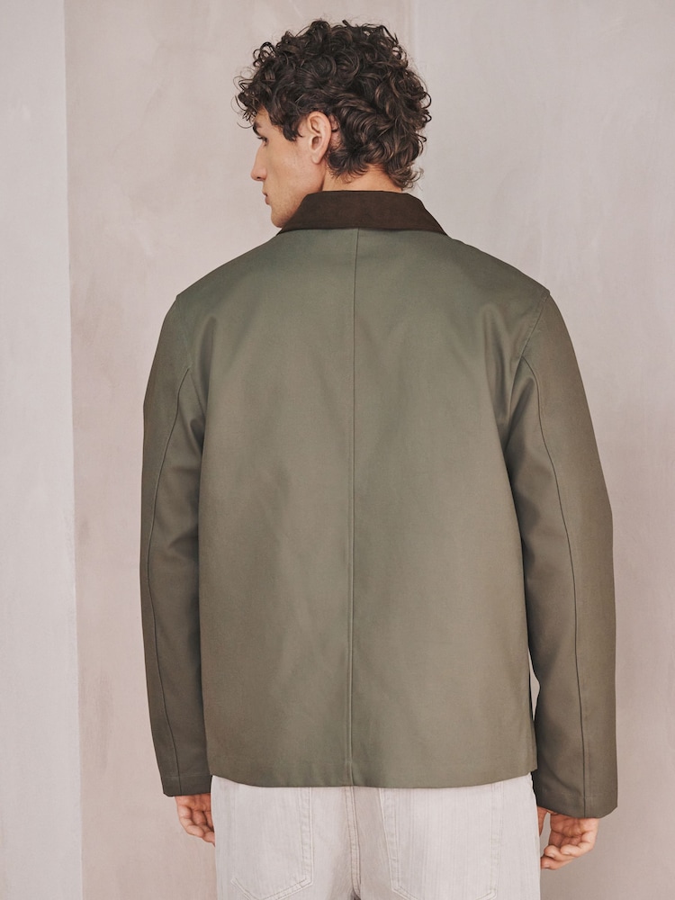 ירוק - Cotton Shacket with Faux Suede Collar - תמונה 4 מתוך 4